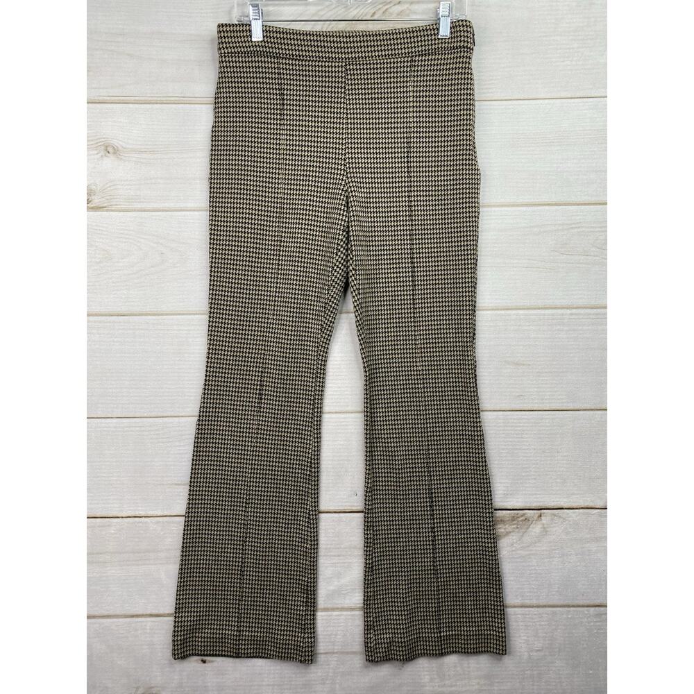 Ann Taylor Pants Womens 10 Tan Black Houndstooth Side Zip Ponte Knit Bootcut